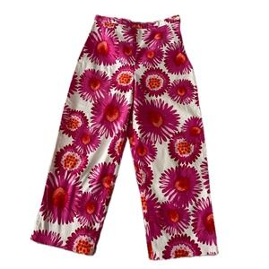 Vintage 90s Stretch Floral Wide Leg Pants Pink Daisy Women 10 Cottagecore